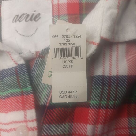 NWT Womans Aerie White/Red/Green Plaid Flannel Pajama Top - Picture 10 of 14